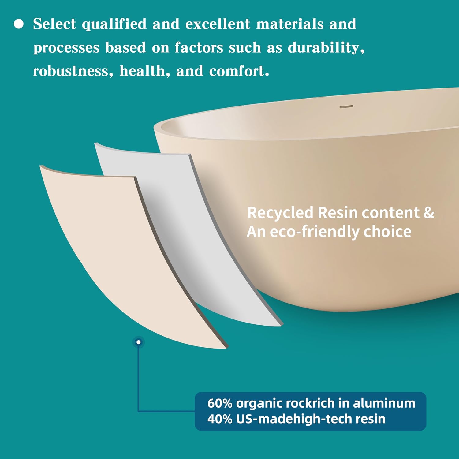 65'' Soaking Bathtub Stone Resin Freestanding Bathtub, Modern Bathtub Deep Soaking Bathtub with Overflow and Pop-up Drain BBFS303-1650 milk-coffee