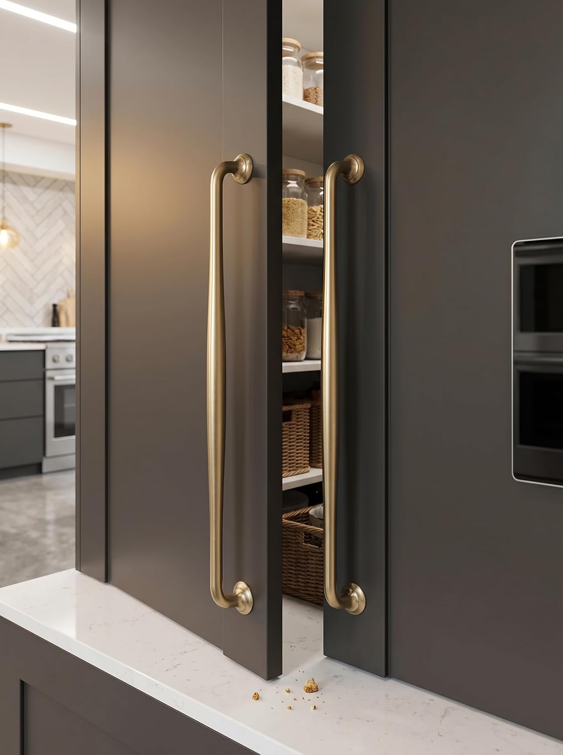 Goo-Ki Champagne Bronze Cabinet Pulls 12-5/8 in Hole Centers, 6 Pack, Zinc Alloy, Transitional Drawer Spindle Handles for Kitchen, Dresser, Vanity, Bathroom