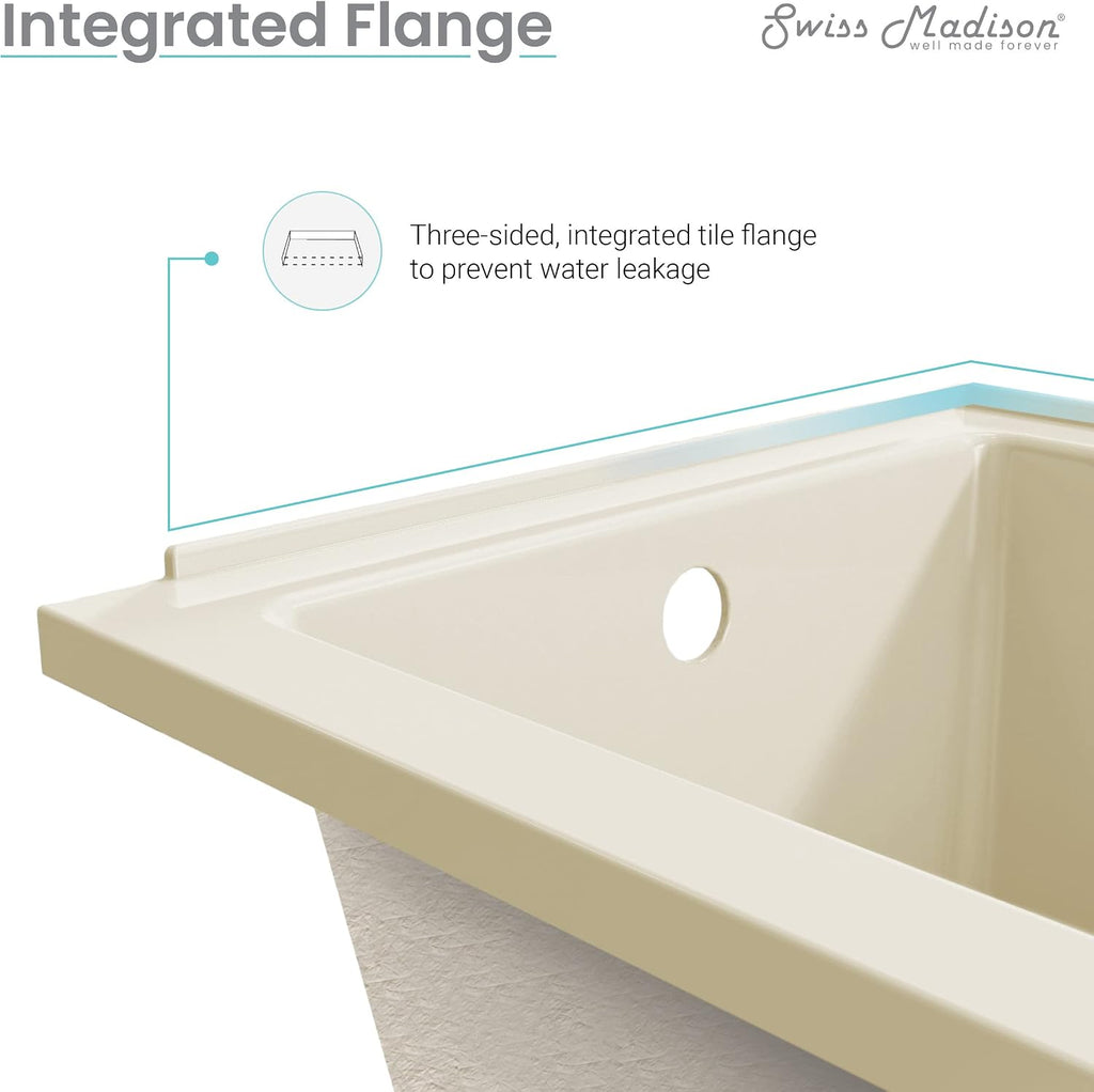 Swiss Madison Voltaire 48' x 32' Right-Hand Drain Alcove Bathtub in Bisque