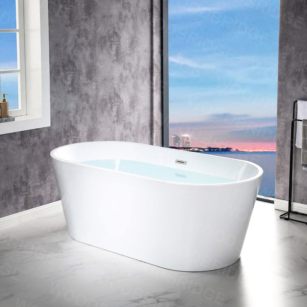 WOODBRIDGE 67' Acrylic Freestanding Bathtub Contemporary Soaking White Tub with Chrome Overflow and Drain，B0013-CH