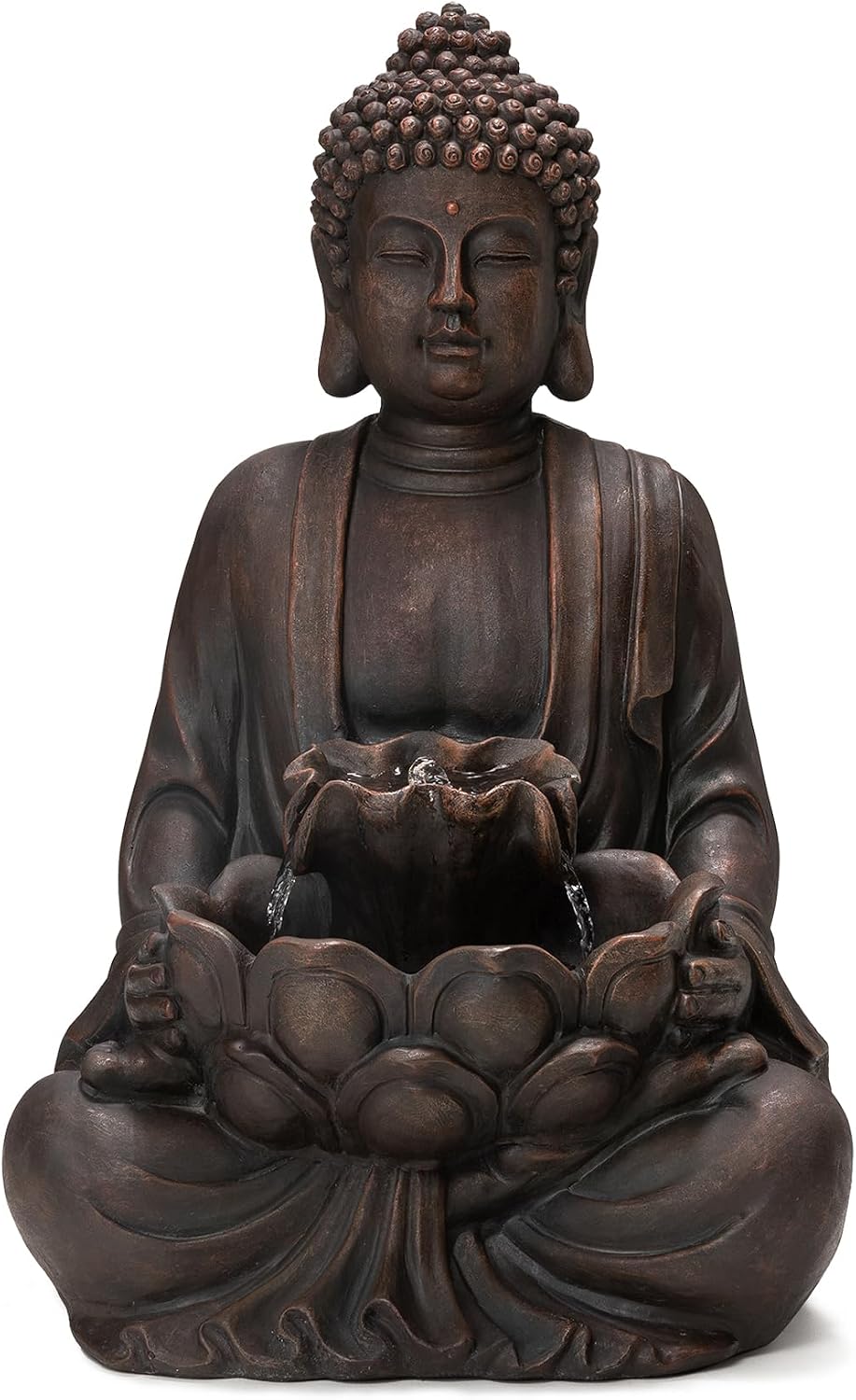 Glitzhome Outdoor Fountain 23.25' H, Zen Style Buddha Fountains Indoor Water Fountain with Pump & LED Lights, Freestanding Water Feature Fountains Outside Garden Backyard Decor