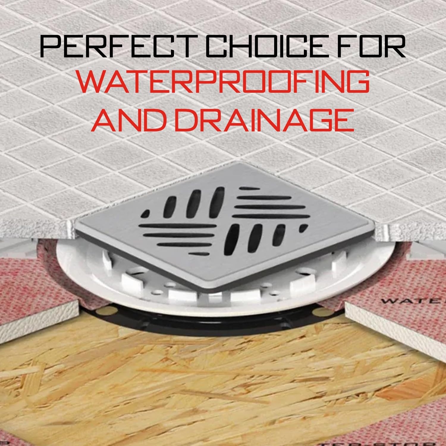 GURU USA SuperKit Square Complete Shower Kit with Heavy Duty Tray, Evo Lite Stainless Steel Drain, & Waterproof Membrane Roll, Bathroom Accessories, 36' x 60', Center Drain, PVC Connector