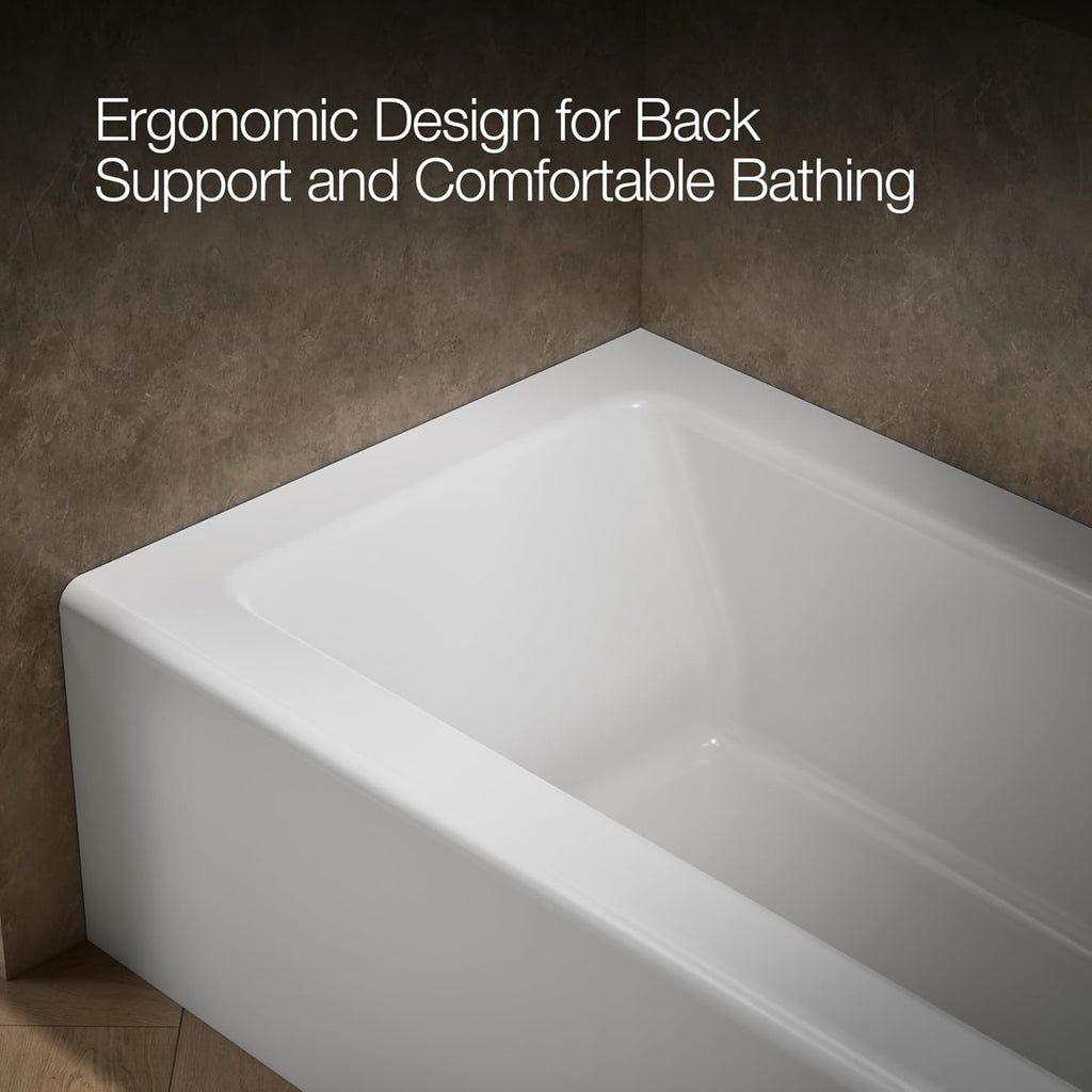 KOHLER 848-0 Bellwether 66' x 32' Cast Iron Alcove Bath with Integral Apron, Safeguard Slip-Resistant Surface, Right-Hand Drain, White