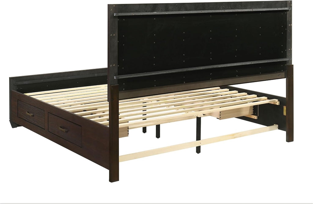 Coaster Home Furnishings Kauffman Transitional 4-Piece Bedroom Set Eastern King Size Storage Panel Bed Frame 54-inch Headboard Dark Cocoa 204390KE-S4