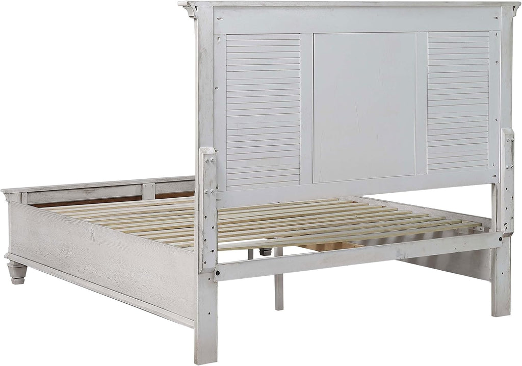 Coaster Home Furnishings Franco Farmhouse 4-Piece Bedroom Set Queen Size Storage Panel Bed Frame 57-inch Headboard Distressed White 205330Q-S4