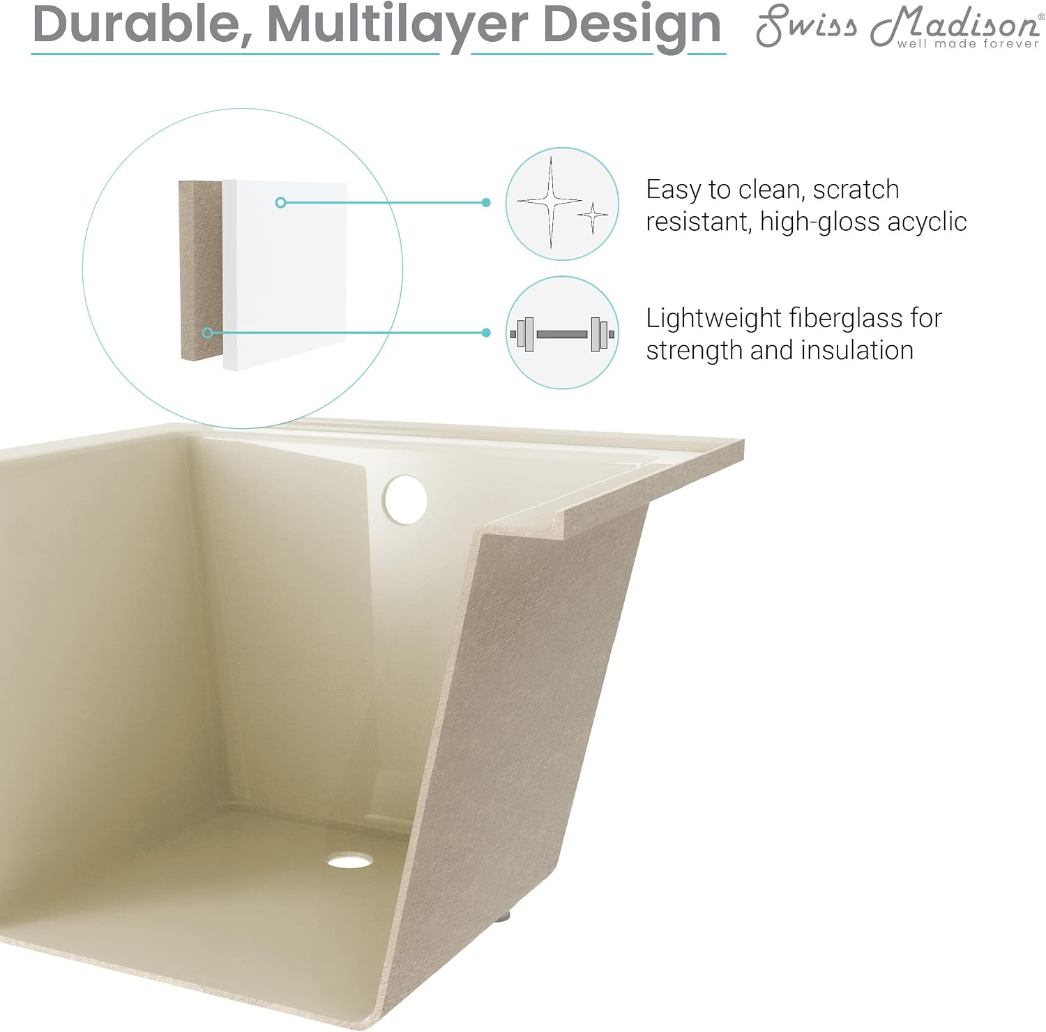 Swiss Madison Voltaire 48' x 32' Right-Hand Drain Alcove Bathtub in Bisque