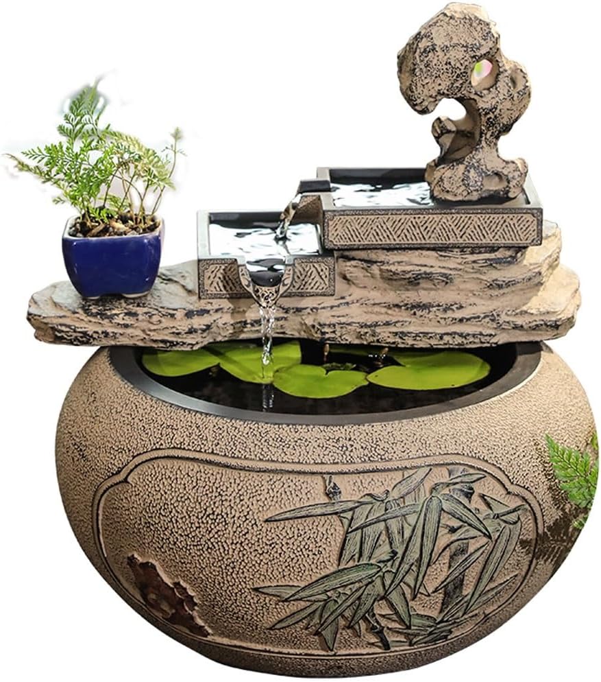 GUERNSEY Tabletop Fountain Chinese Style Water Ornaments Home Porch Living Room Desktop Office Circulating Water Fountain Landscape Indoor Fountain