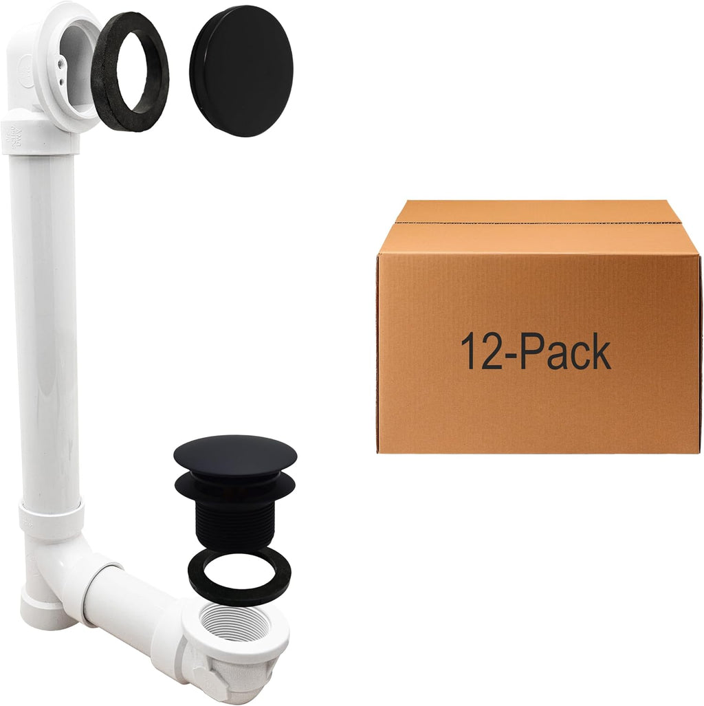 Westbrass 493244H-62 14' SCH. 40 PVC Bath Waste & Overflow Assembly with Illusionary Faceplate and Tip-Toe Drain Plug, Matte Black (12-Pack)