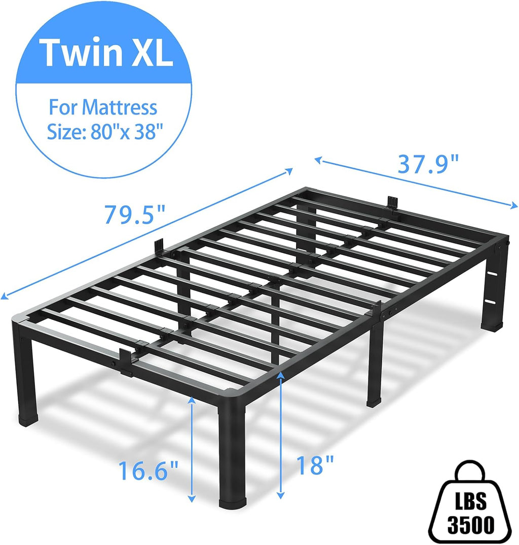 VIPSHOW 18 Inch Twin XL Bed Frame, 3500Lbs Heavy Duty Metal Platform with Round Corner Legs Mattress Slide Stopper, Steel Slat Support No Box Spring Needed, Noise Free, Non-Slip, Easy Assembly