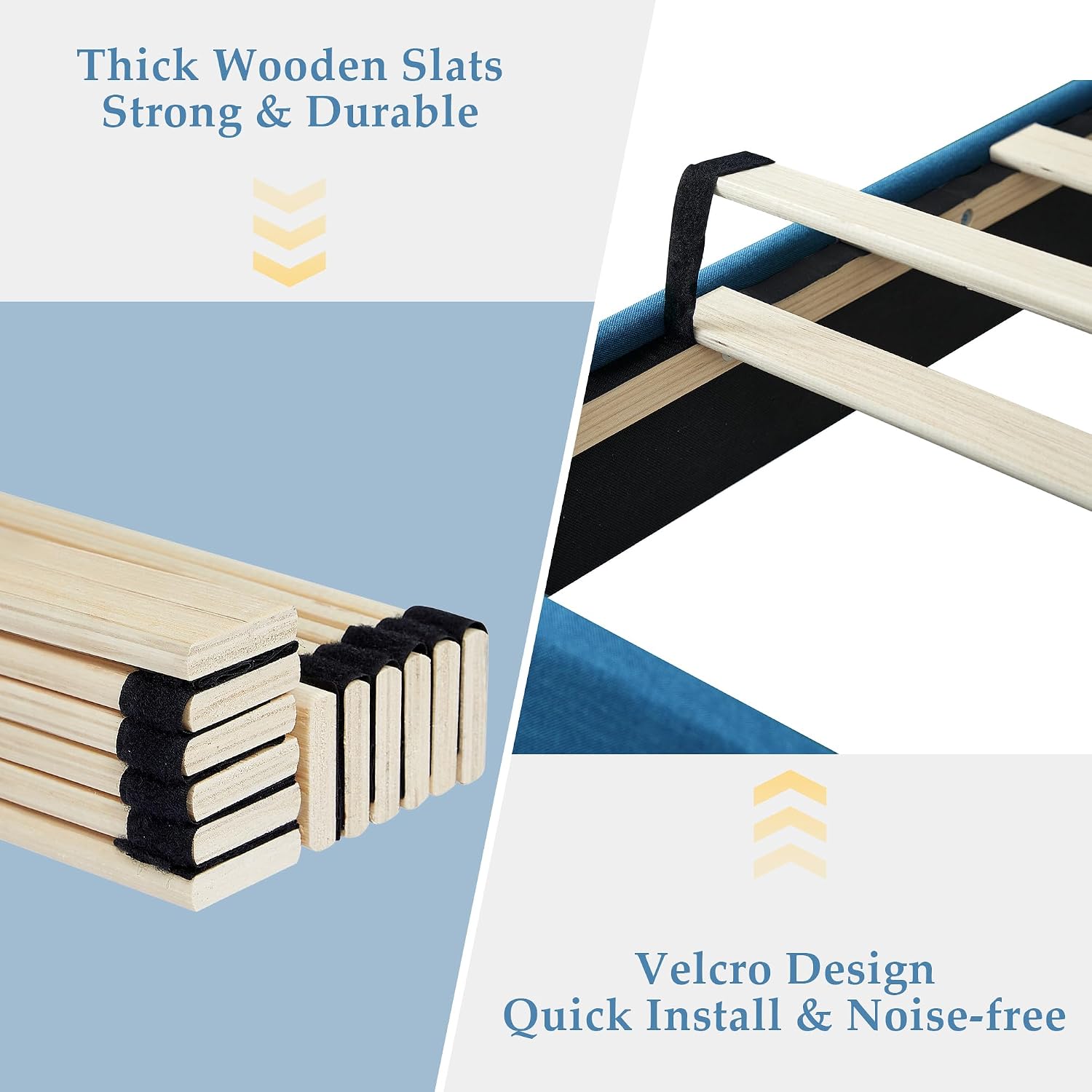 VECELO Queen Size Bed Frame, Adjustable Upholstered Button Tufted Headboard, Heavy-Duty Bedframe with Wood Slats Support, No Box Spring Needed, Aegean Blue