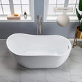 WOODBRIDGE 59' Acrylic Freestanding Bathtub Contemporary Soaking White Tub with Brushed Nickel Overflow and Drain，B-1530 -B/N-Drain &O