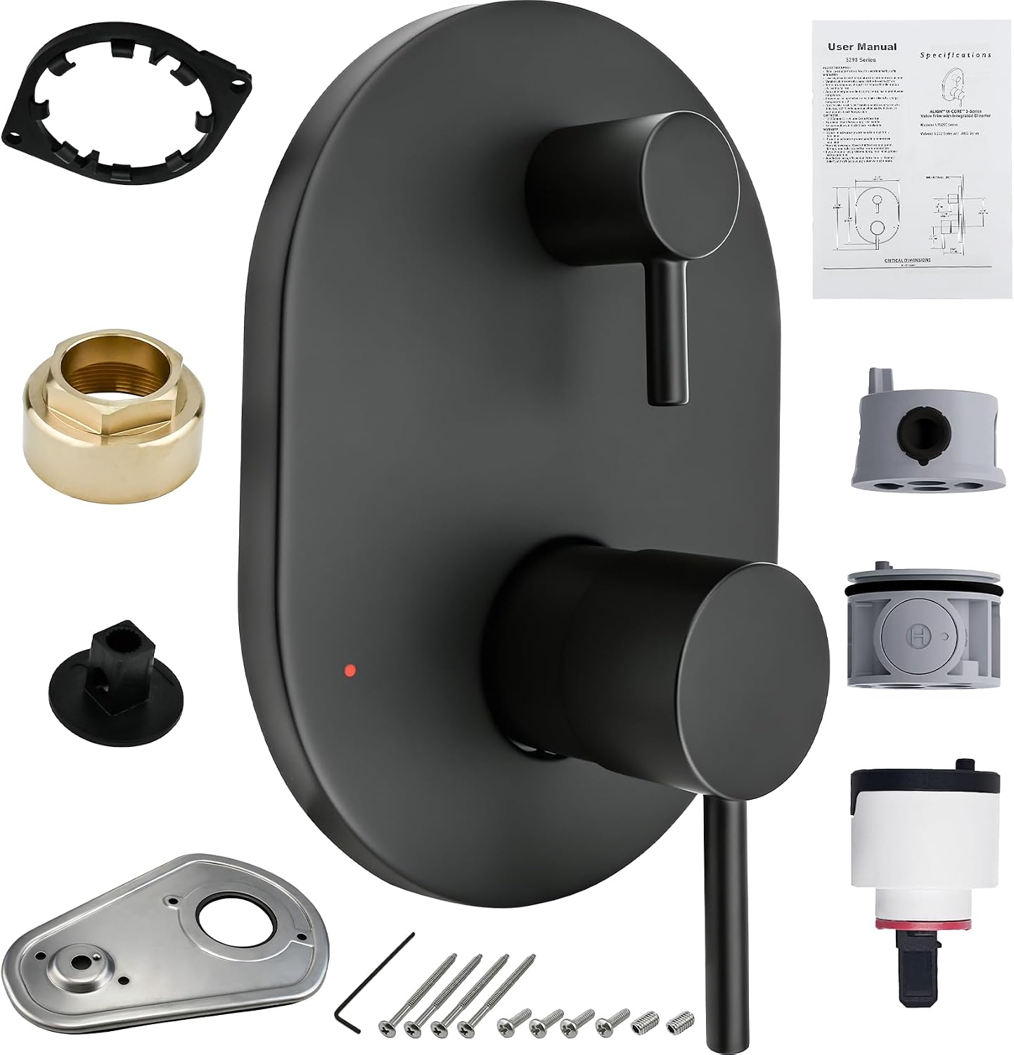 UT3290BL Shower Valve Trim Kit for Moen Align Matte Black M-CORE 3-Series 2-Handle Shower Faucet Trim, Shower Handle UT3290 UT3290BN UT3290BG, Include 1213 Cartridge, U232 U362 Valve Required. -2 Year