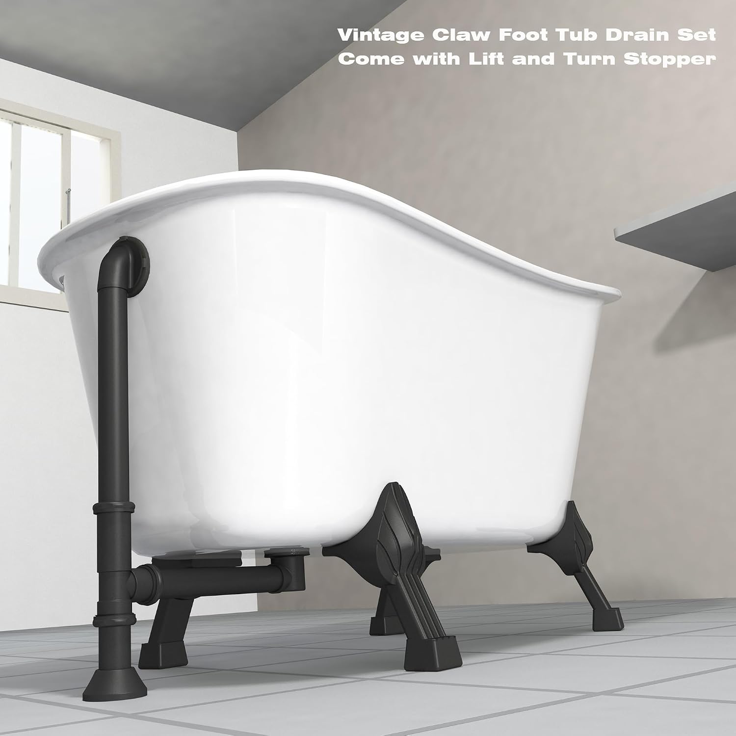 Artiwell Vintage Claw Foot Tub Drain Kit with Lift and Turn Bath Drain Stopper, 1-1/2' Brass Tubular Leg Tub Bathtub Waste and Overflow Drain Assembly with Drain Plug and Bathtub Overflow Cover