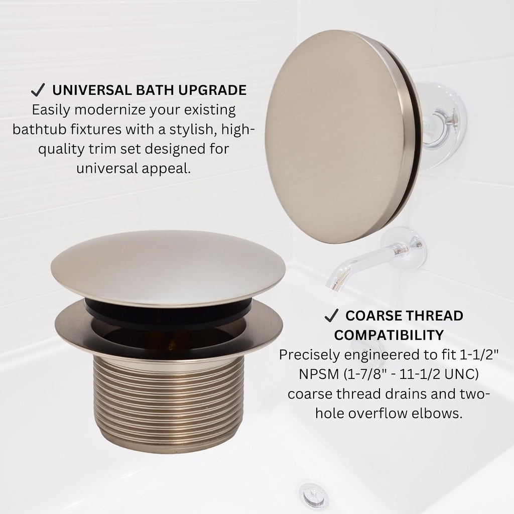 Westbrass D398RK-50-20 1-1/2' NPSM Coarse Thread Mushroom Tip-Toe Bathtub Drain Stopper with Illusionary Overflow Faceplate, Stainless Steel (50-Pack)