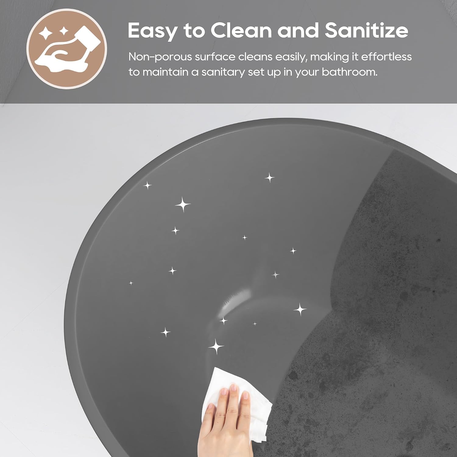 SJ STAR&JANE 59' Solid Surface Freestanding Bathtub Oval Stone Resin Soaking Tub Modern Stand Alone Tub with Overflow & Pop-up Drain for Bathrooms Dark Gray