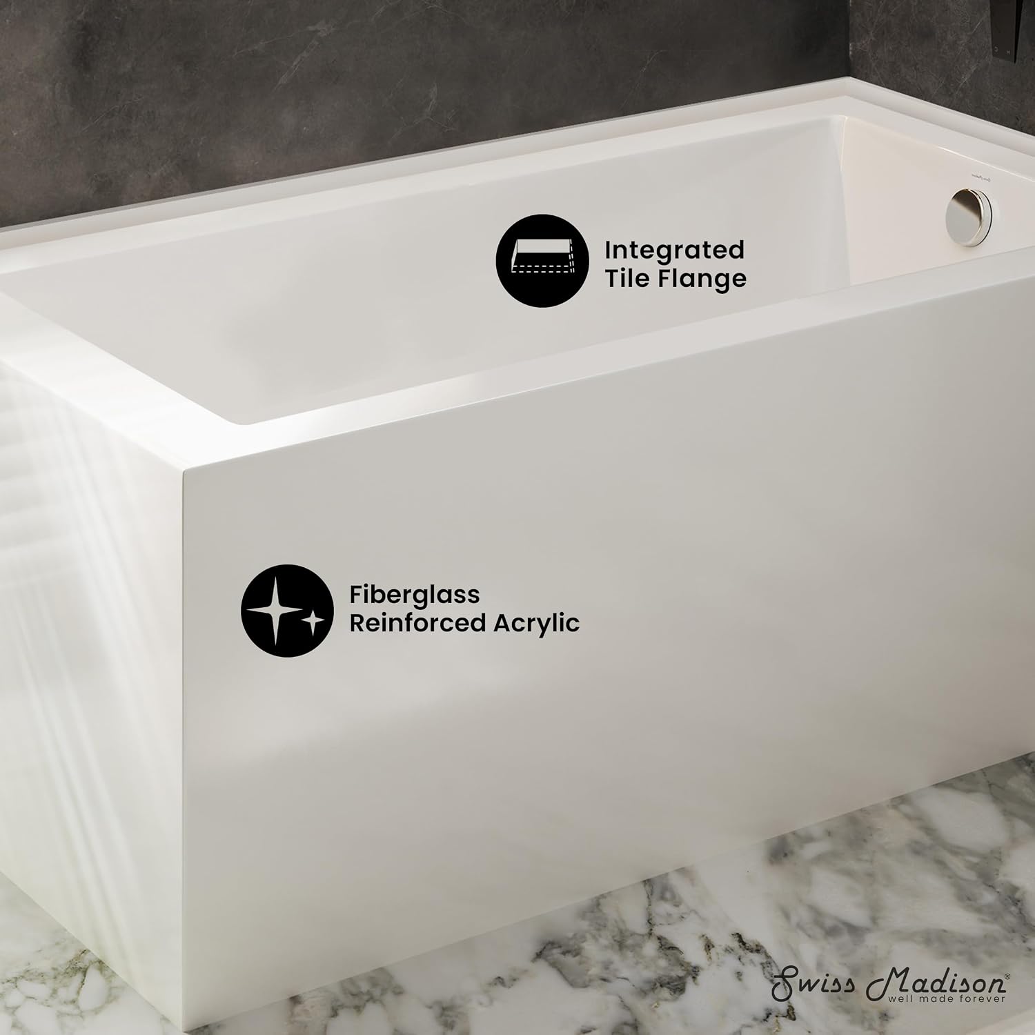 Swiss Madison Voltaire 72 x 36 Right Drain Soaking Alcove Corner Apron Bathtub in Glossy White