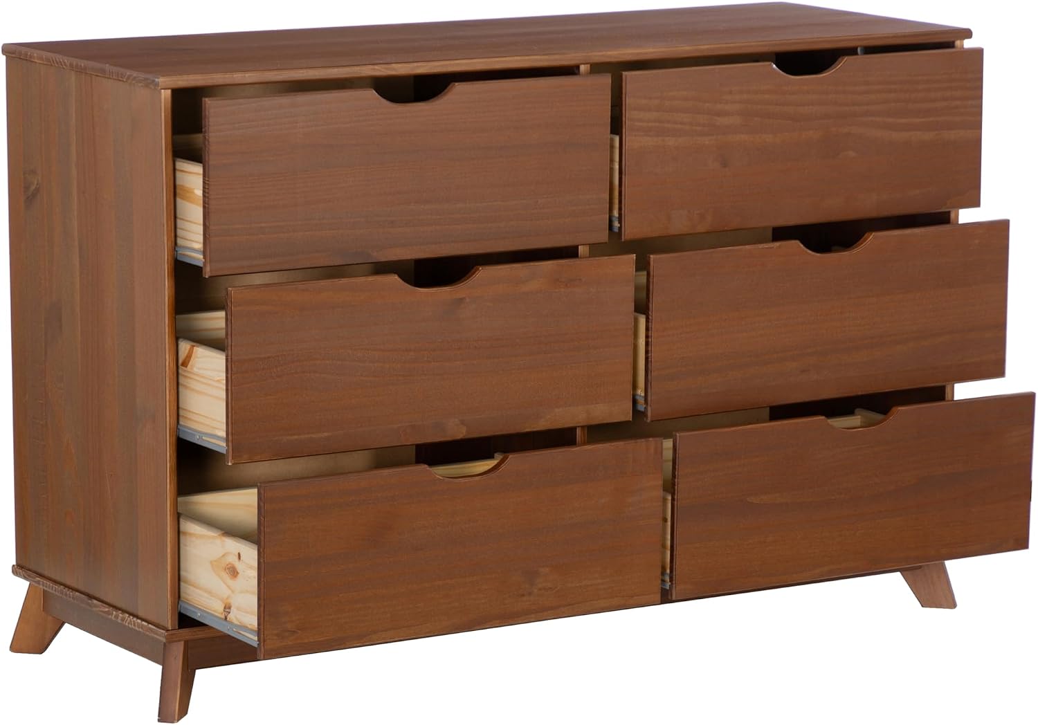 Powell Fordham Walnut Solid Pine Wood Twin Sized Platform Bed with Six Drawer Dresser and Set of 2 Two Drawer Nightstands