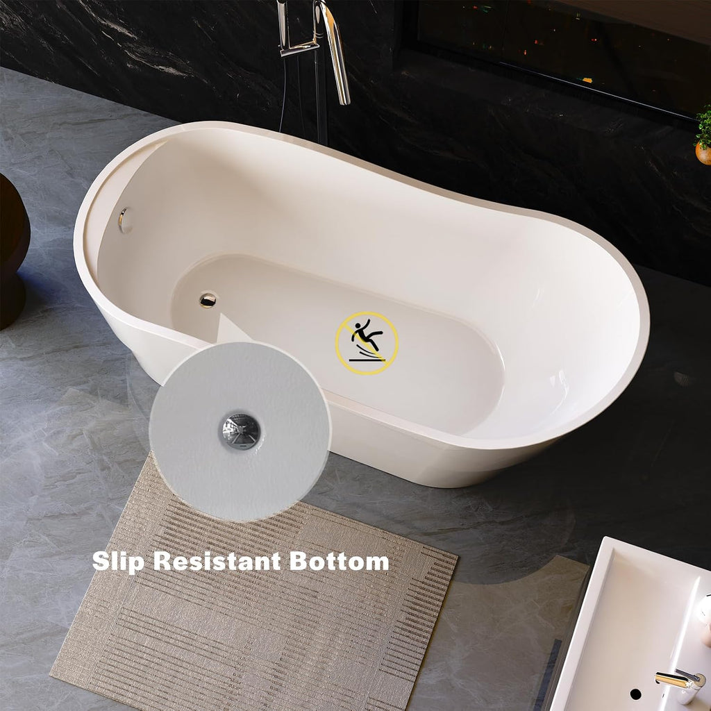 Empava Bathtub, 67' Soaking Tub, Acrylic Free Standing Tub with End Drain and Overflow, Contemporary Design Bathtub for Bathroom, cUPC Certified, Glossy White