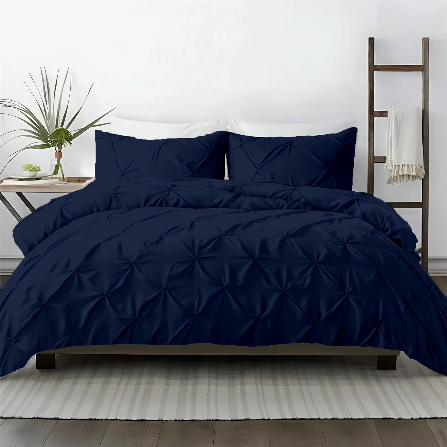 Kotton Culture Custom Pinch Pleated -Pintuck Duvet Cover - 100% Egyptian Cotton 600 Thread Count Decorative Customize Comforter Cover(Desired Dimensions) - Zipper Closure & 7 Internal Ties - Navy Blue