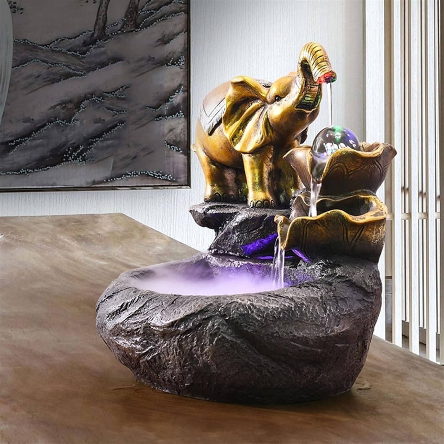 HIHELO Desktop Fountain Tabletop Fountain Elephant Flowing Water Fountain Landscape Indoor Living Room Decorations with Atomizer Desktop Decoration Water Fountain Outdoor