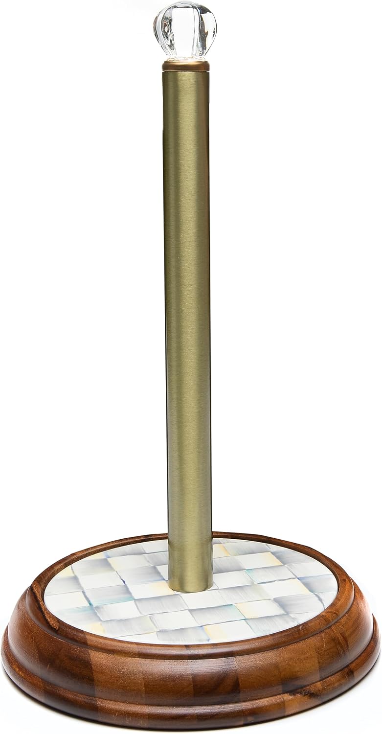 MACKENZIE-CHILDS Wood Paper Towel Holder, Decorative Paper Towel Holder for Kitchen, Grey-and-White Sterling Check
