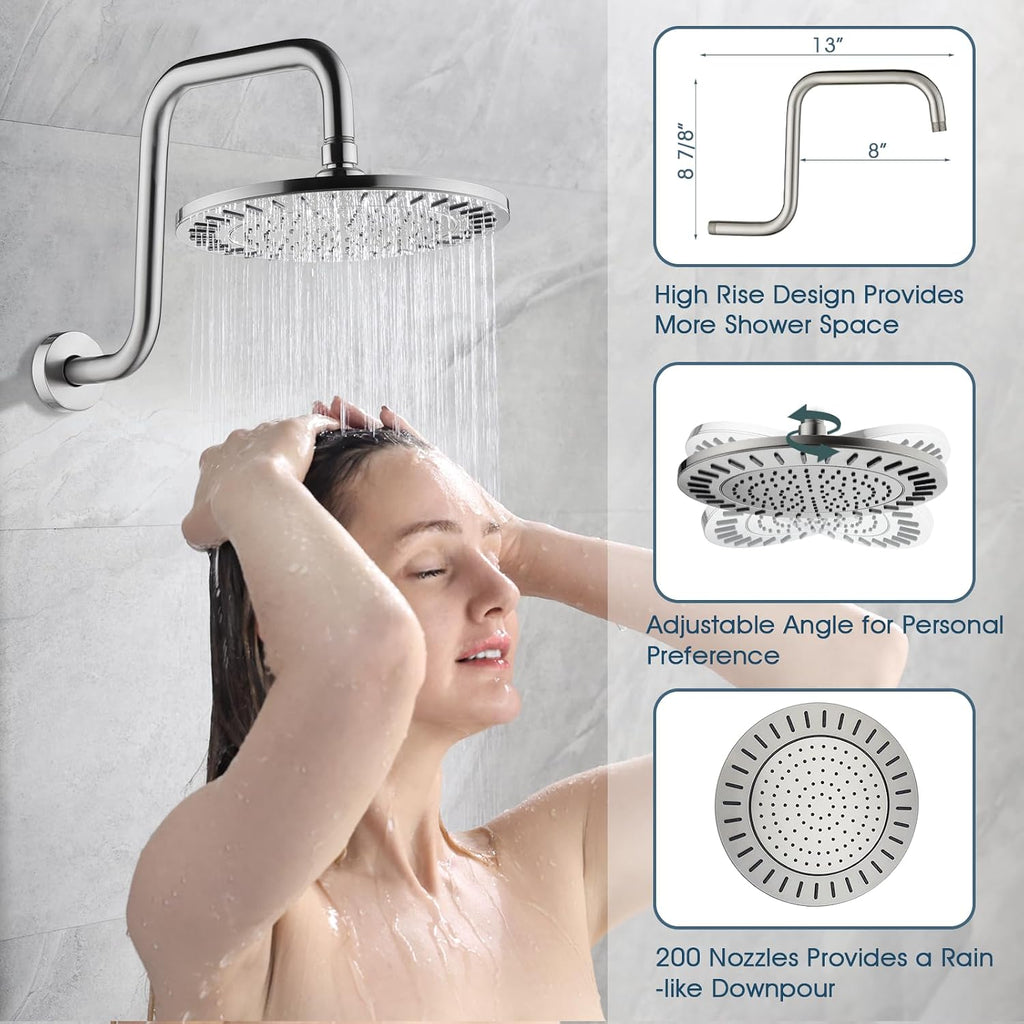 BRIGHT SHOWERS Shower Faucet Set, Shower Heads System with Rainfall Shower Head and Handheld Showerhead Combo, Shower Valve and Trim Kit, Wall Mounted Shower Holder and 79' Shower Hose, Brushed Nickel