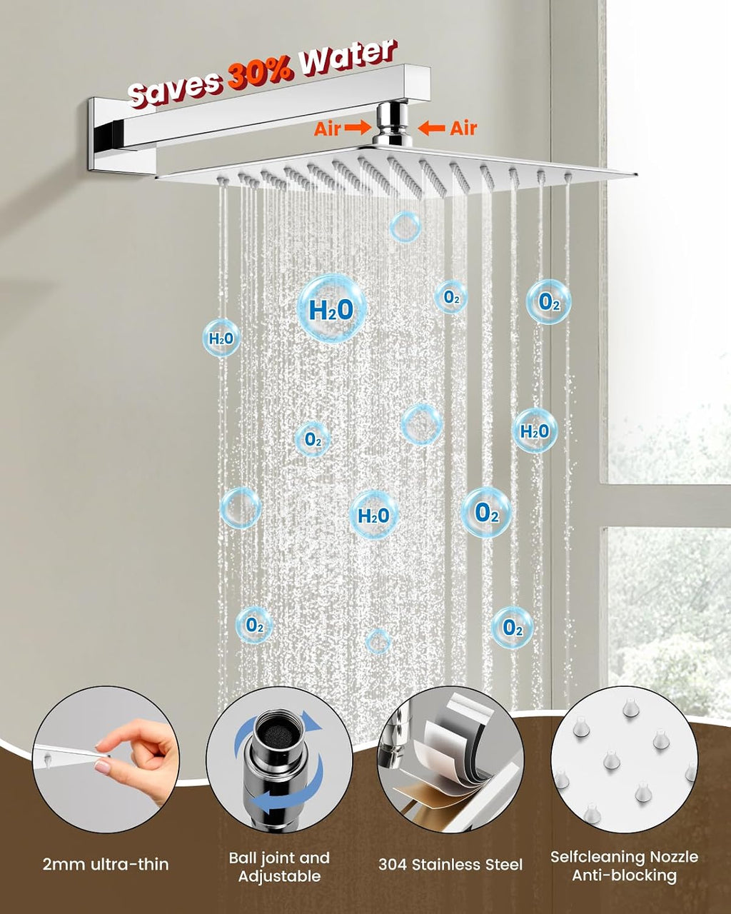 gotonovo Shower System with Tub Spout,Waterfall Tub Shower Faucet Set for Bathroom Head and Handle Set Wall Mounted 3 Function Rough-in Valve and Trim Included 10 inch Shower Head Polished Chrome