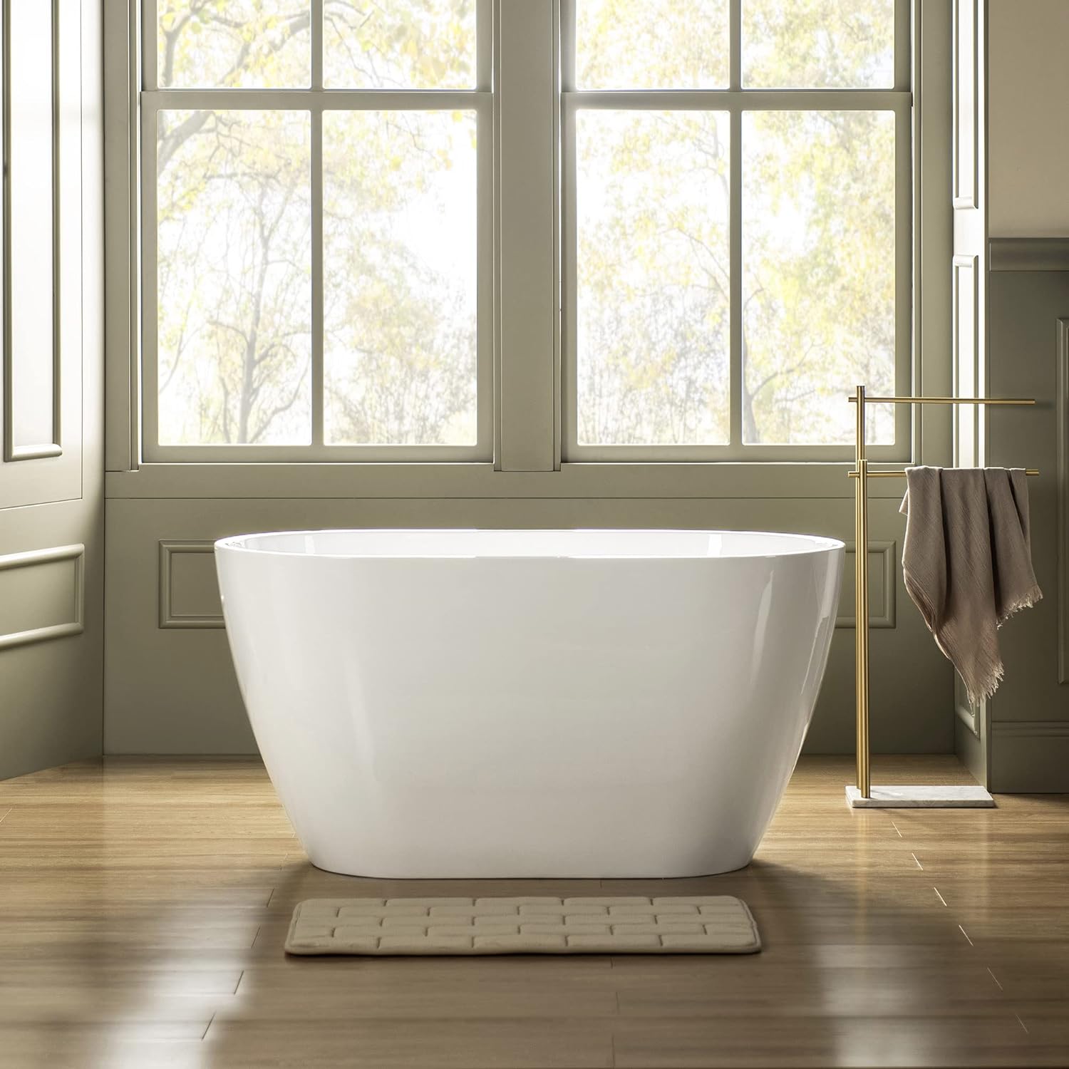 WOODBRIDGE 48' Acrylic Freestanding Bathtub Contemporary Soaking Tub, White Acrylic(Matte Black Drain/Overflow),BTA1703-MB-Drain&O