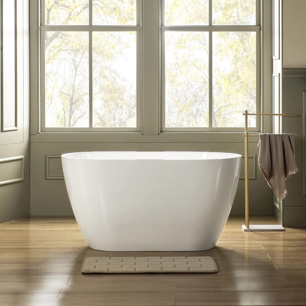 WOODBRIDGE 48' Acrylic Freestanding Bathtub Contemporary Soaking Tub, White Acrylic(Oil Rubbed Bronze Drain Drain/Overflow),BTA1703-ORB-Drain&O
