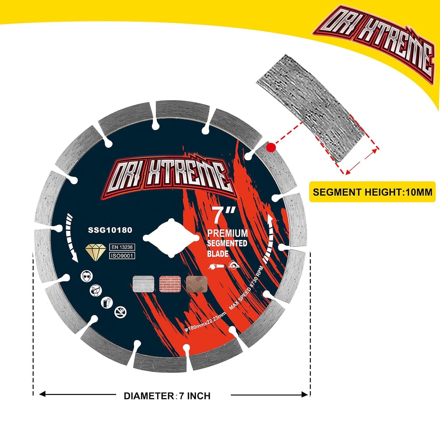 7 Inch Diamond Saw Blade 10Pcs, Segmented General Purpose Blade Dry/Wet Cutting Concrete, Masonry, Brick, Block,7/8'-5/8' Arbor