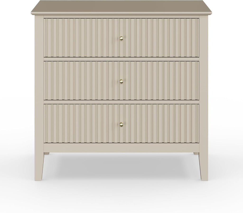 May in Color Large Beige Fluted 3 Drawer Dresser Set of 2, Chest of Drawers with Ball Bearing Slide Modern 30 inch Tall Wood Nightstand with Spacious Storage for Bedroom Hallway Living Room Entryway