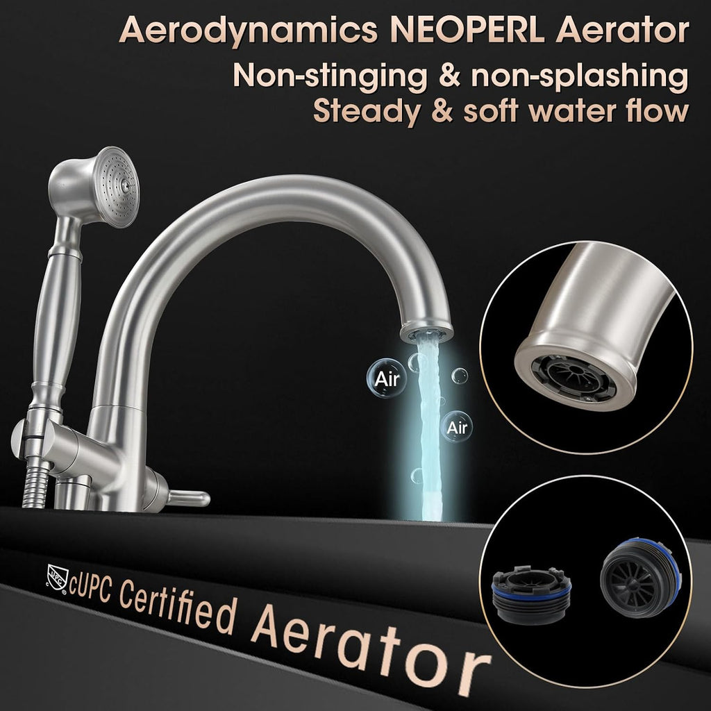 Brushed Nickel Freestanding Bathtub Faucet,Brass Floor Mount Tub Faucet High Flow Max 6.6GPM/60PSI with Hand Shower