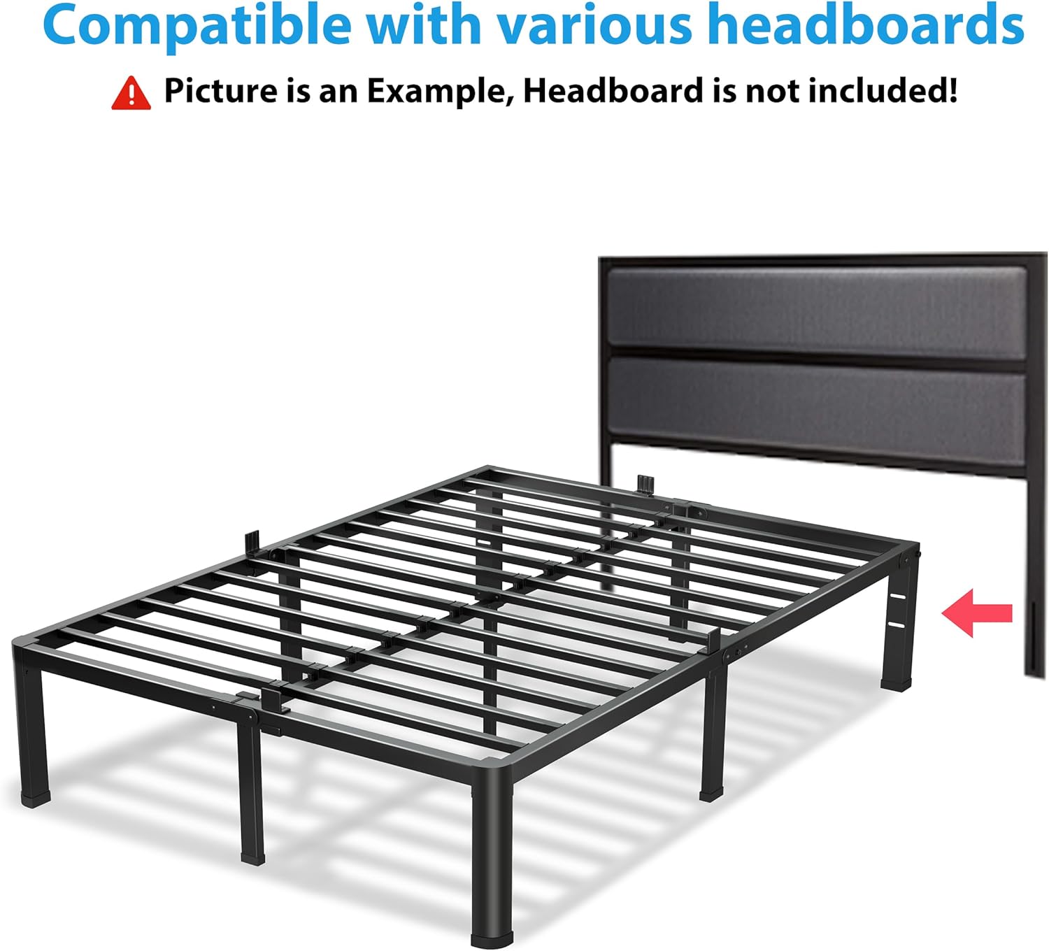 VIPSHOW 18 Inch California King Bed Frame, 3500Lbs Heavy Duty Metal Platform with Round Corner Legs Mattress Slide Stopper, Steel Slat Support No Box Spring Needed, Noise Free, Non-Slip, Easy Assembly