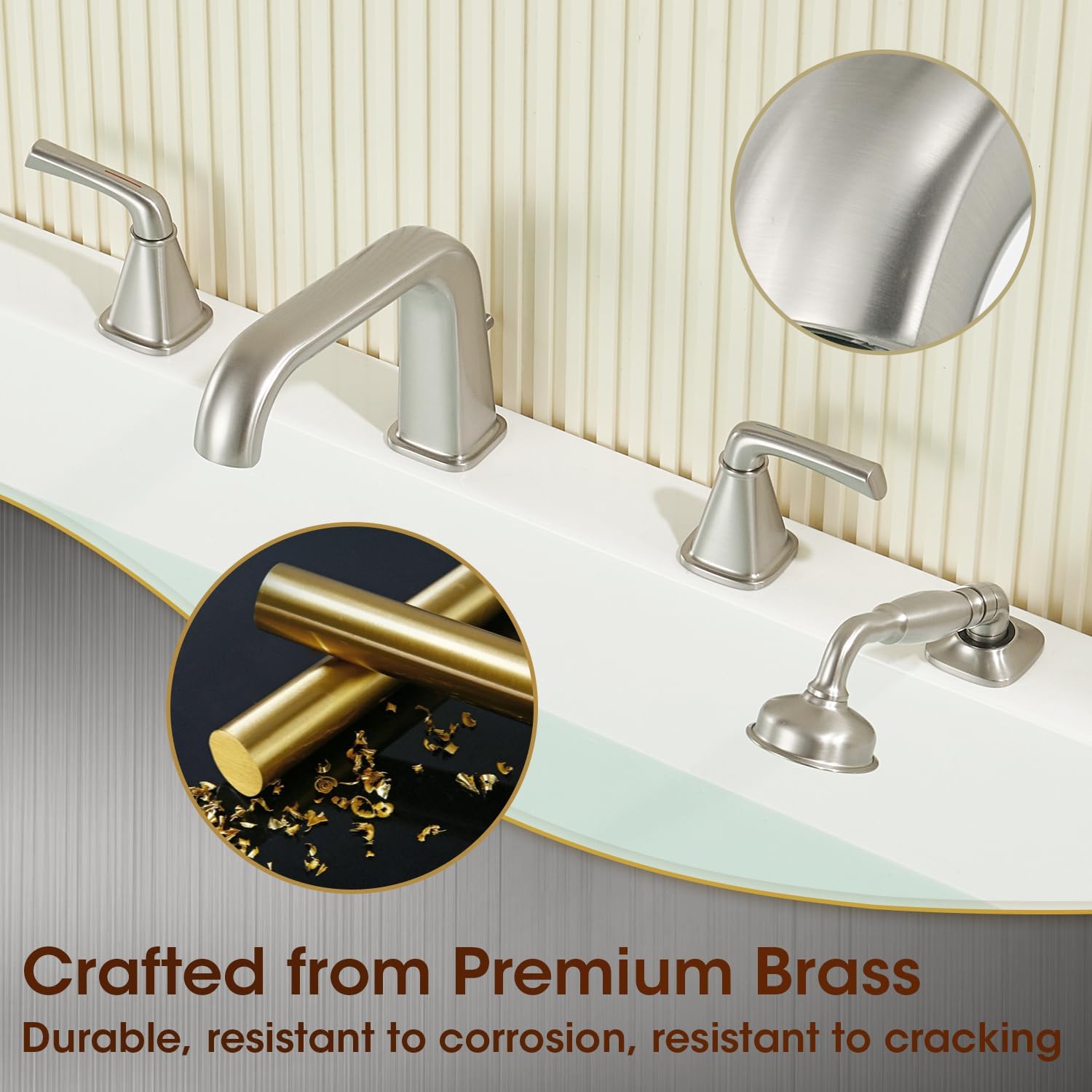 Roman Bathtub Faucet with Sprayer, Qinkell Tub Faucet Set with Valve, 4 Hole Deck Mount Tub Faucets, 2 Handle High Flow Tub Filler with Hand Shower and Supply Lines Brushed Nickel