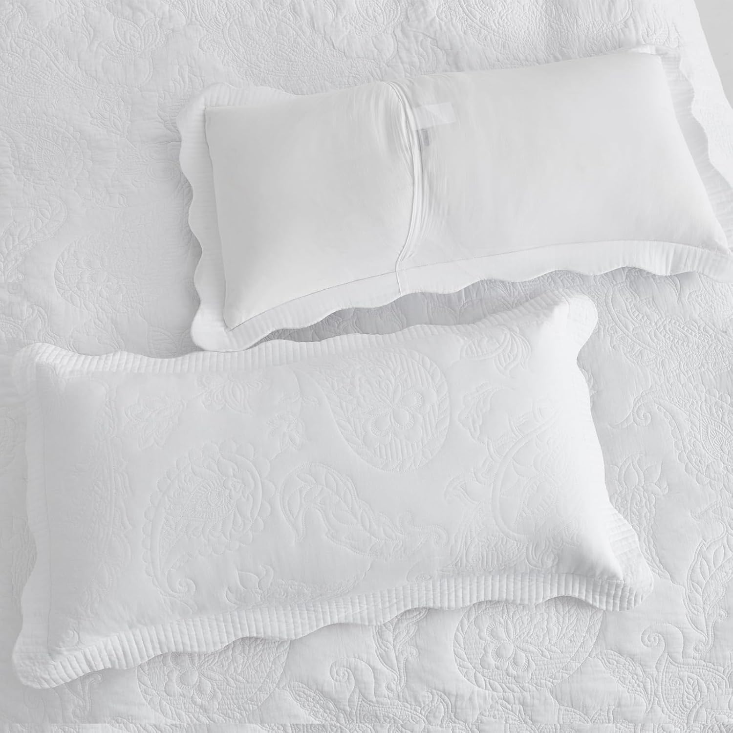 Oversized King Bedspread Cotton, Reversible Paisley Pattern Design, Lightweight Bedding Cover, 5 Piece Set, Pure White