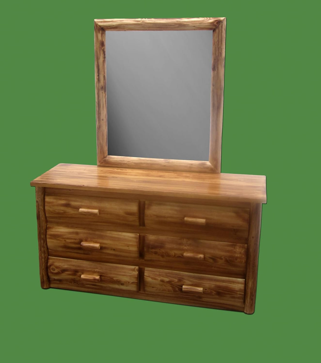 Log Bedroom Set - 5pc Torched Cedar/Amish Handcrafted / 100% Solid Wood/Dovetail/Double Log Side Rail Bed/Queen Size