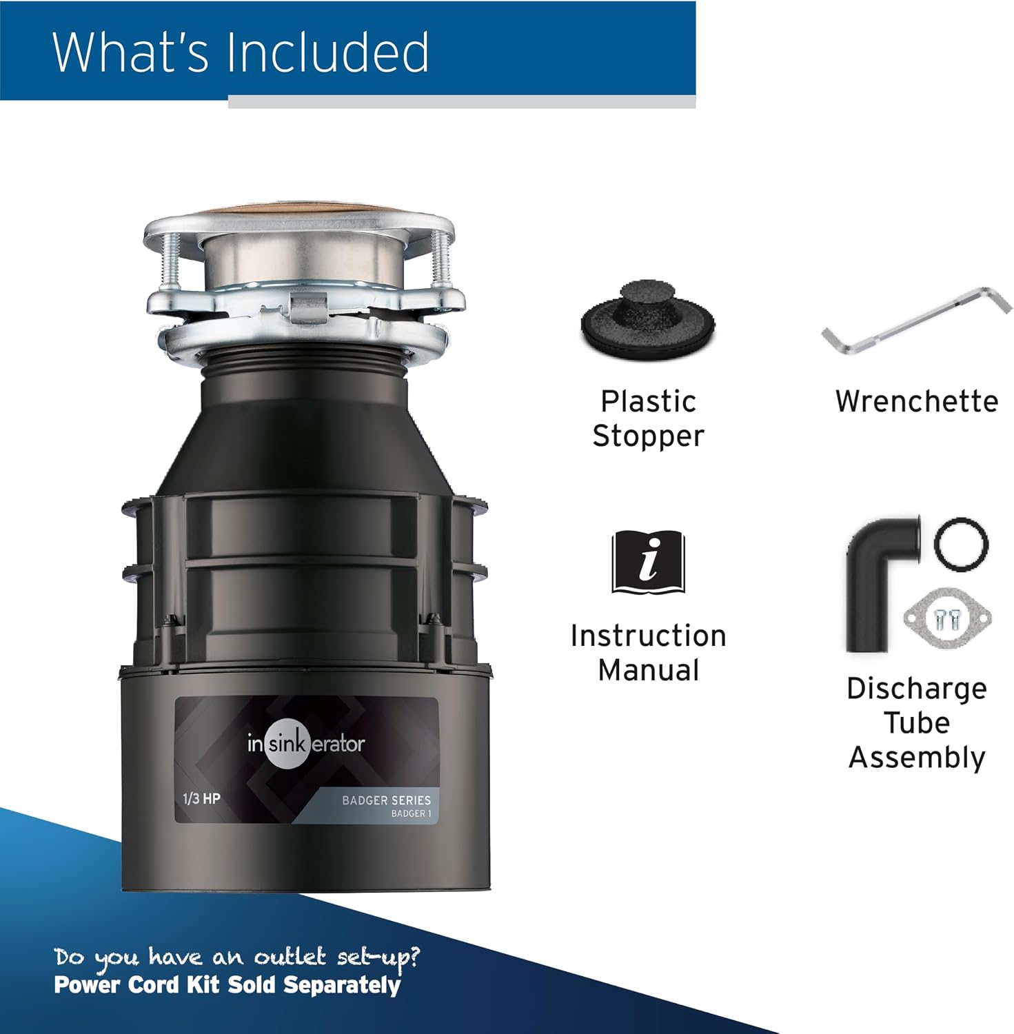 InSinkErator Badger 1 Garbage Disposal, Badger Series 1/3 HP Continuous Feed Food Waste Disposer