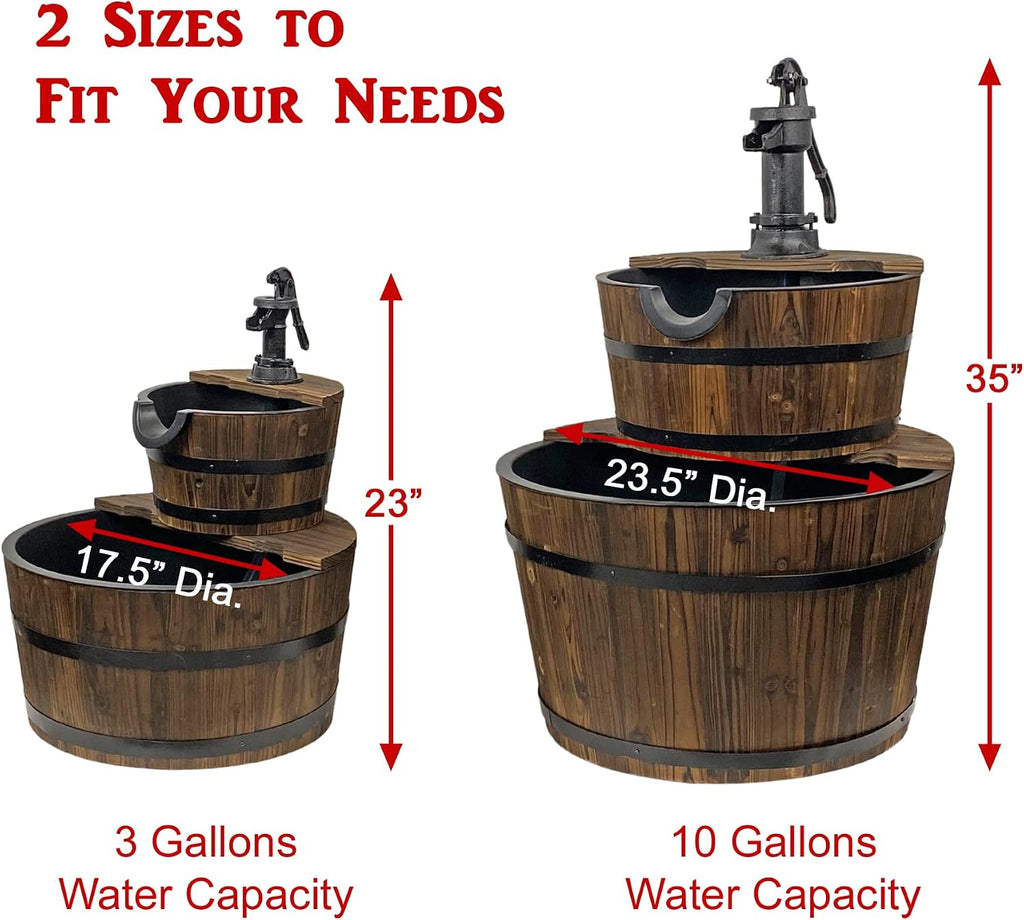 Wood Barrel with Pump Outdoor Water Fountain - Medium Garden Water Fountain