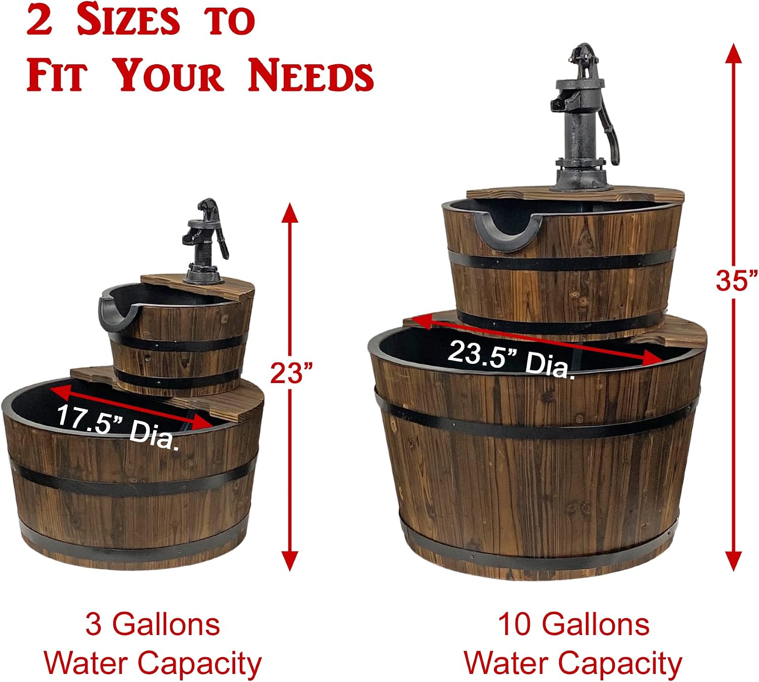 Wood Barrel with Pump Outdoor Water Fountain - Medium Garden Water Fountain