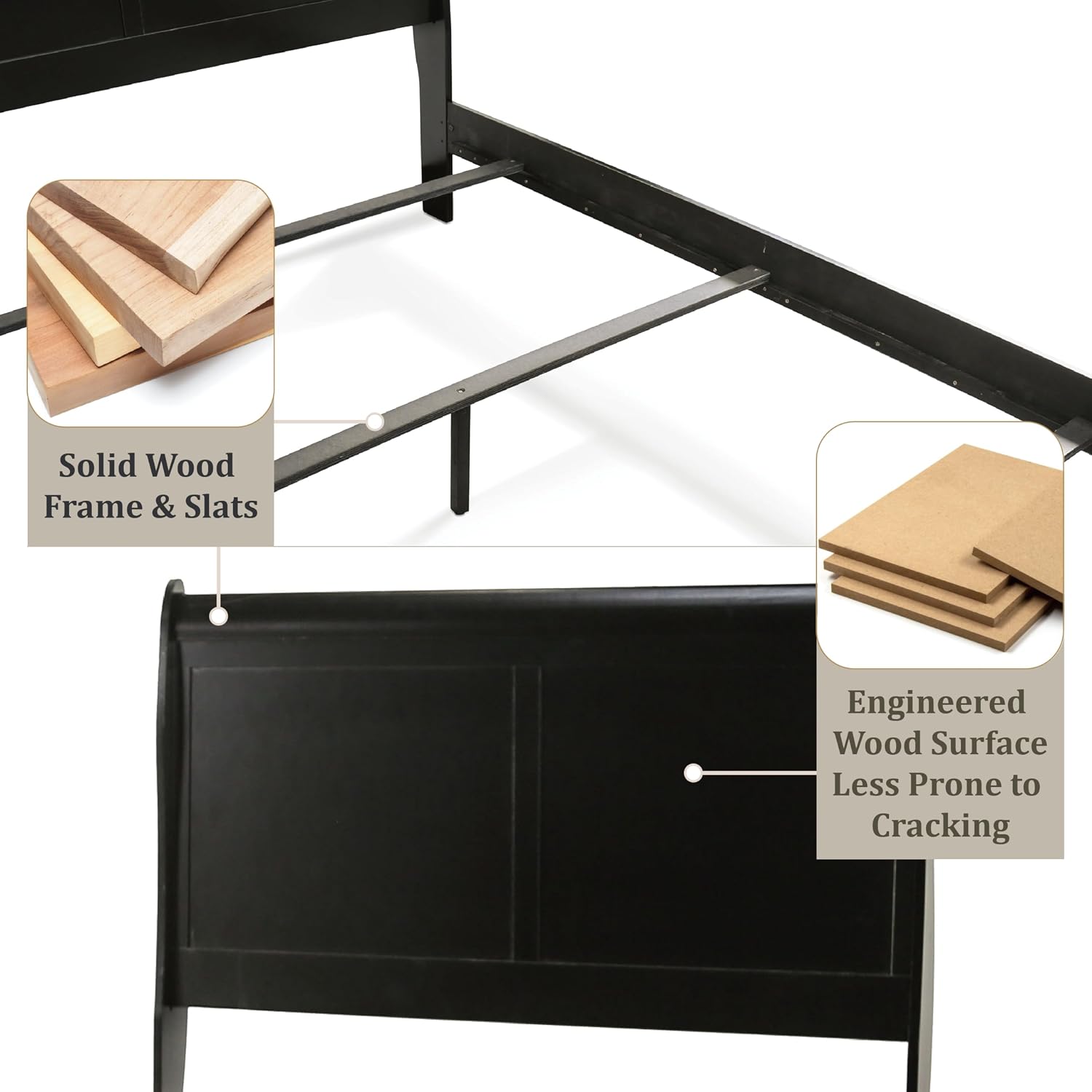 Furniture of America Louis Philippe Traditional Wood Bed Frame with Headboard and Footboard, Elegant Sleigh Design Bedframe for Bedroom, Guest Room, Easy Assembly, Box Spring Required, Full, Black