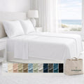 CLOUDSCAPE LINEN Split King Sheets Set Egyptian Cotton Bedding 5-Piece - Cooling Sateen Weave Cotton Sheet Set for Bed - Durable Long Staple Dual-Ply - Fits 17' Deep Mattress - White