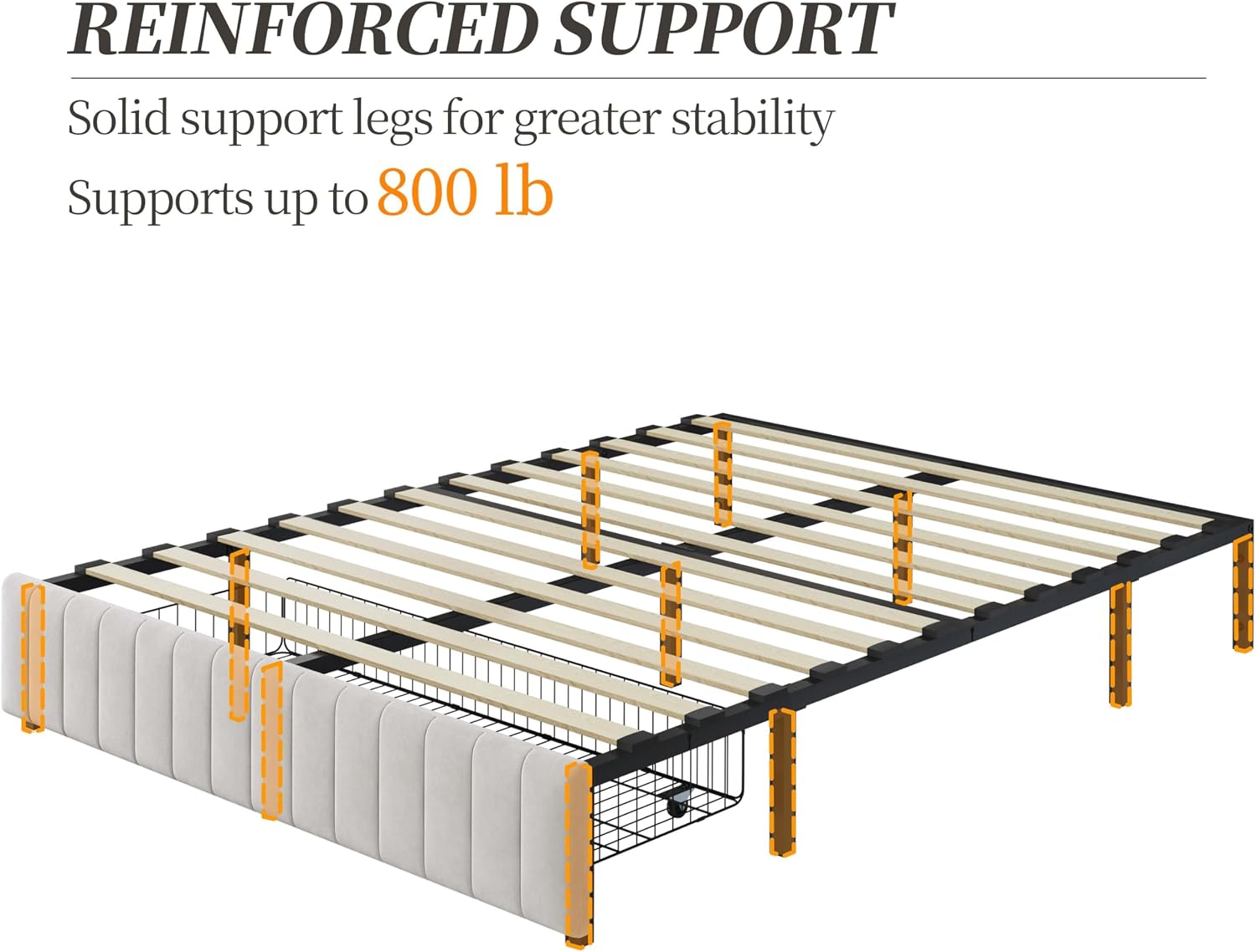 Yaheetech Full Bed Frame Upholstered Platform Bed with 3 Storage Drawers, Large Storage Space/Strong Wooden Slats/Non-Slip and Noise-Free/No Fixed Headboard/No Box Spring Needed/Beige Full Bed