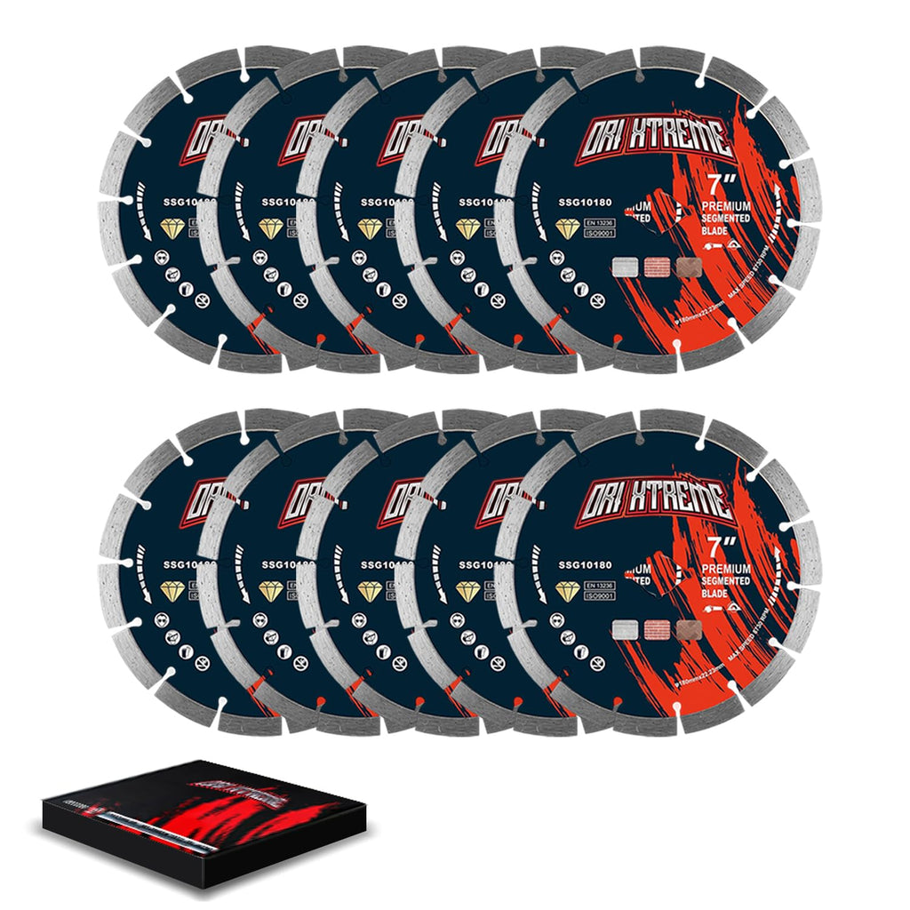 7 Inch Diamond Saw Blade 10Pcs, Segmented General Purpose Blade Dry/Wet Cutting Concrete, Masonry, Brick, Block,7/8'-5/8' Arbor