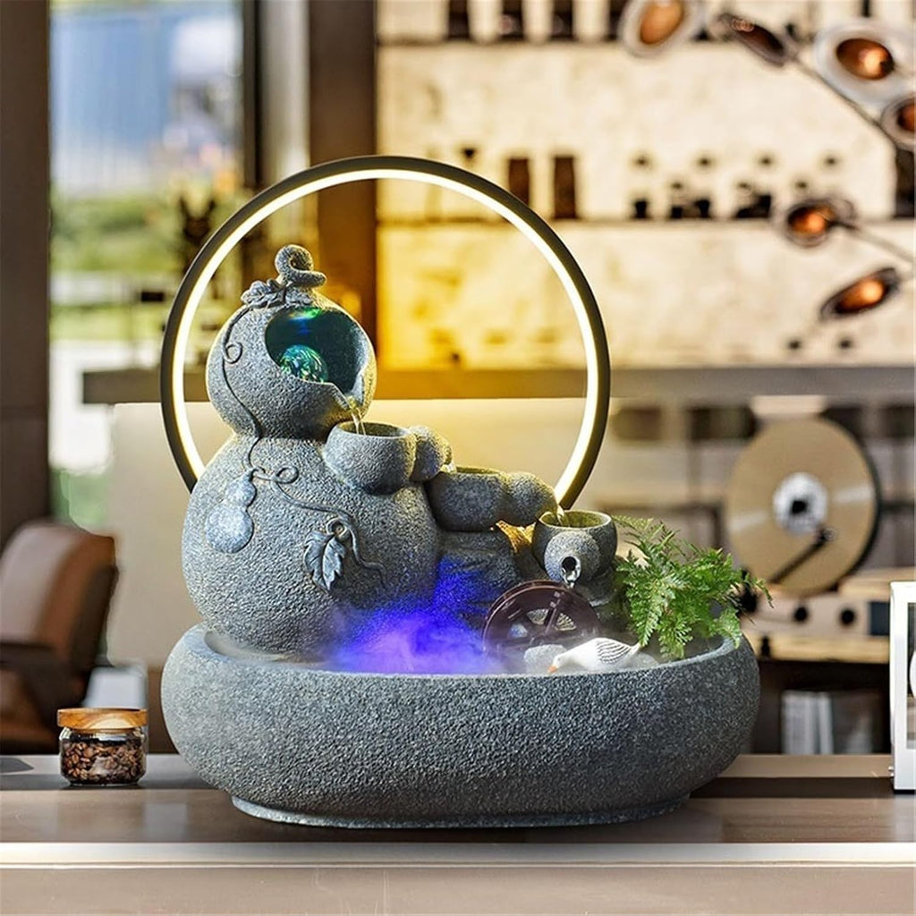 Tabletop Fountain Water Feature Small Waterfall Fountains, Desktop for Meditation Relaxation Decor(Blue)