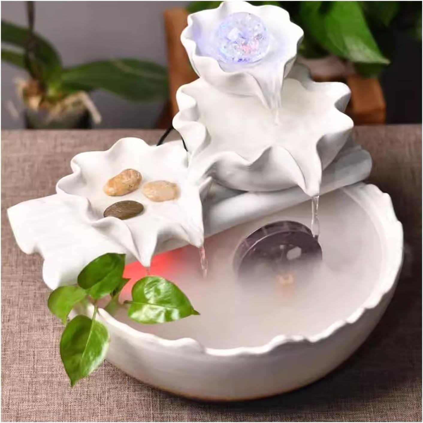 Tabletop Fountain Home Creative Wealth Attraction Decoration Desktop Crystal Beads Moisturizing Fountain Fish Tank Gift Ceramic Desktop Decoration Tabletop Water Fountain