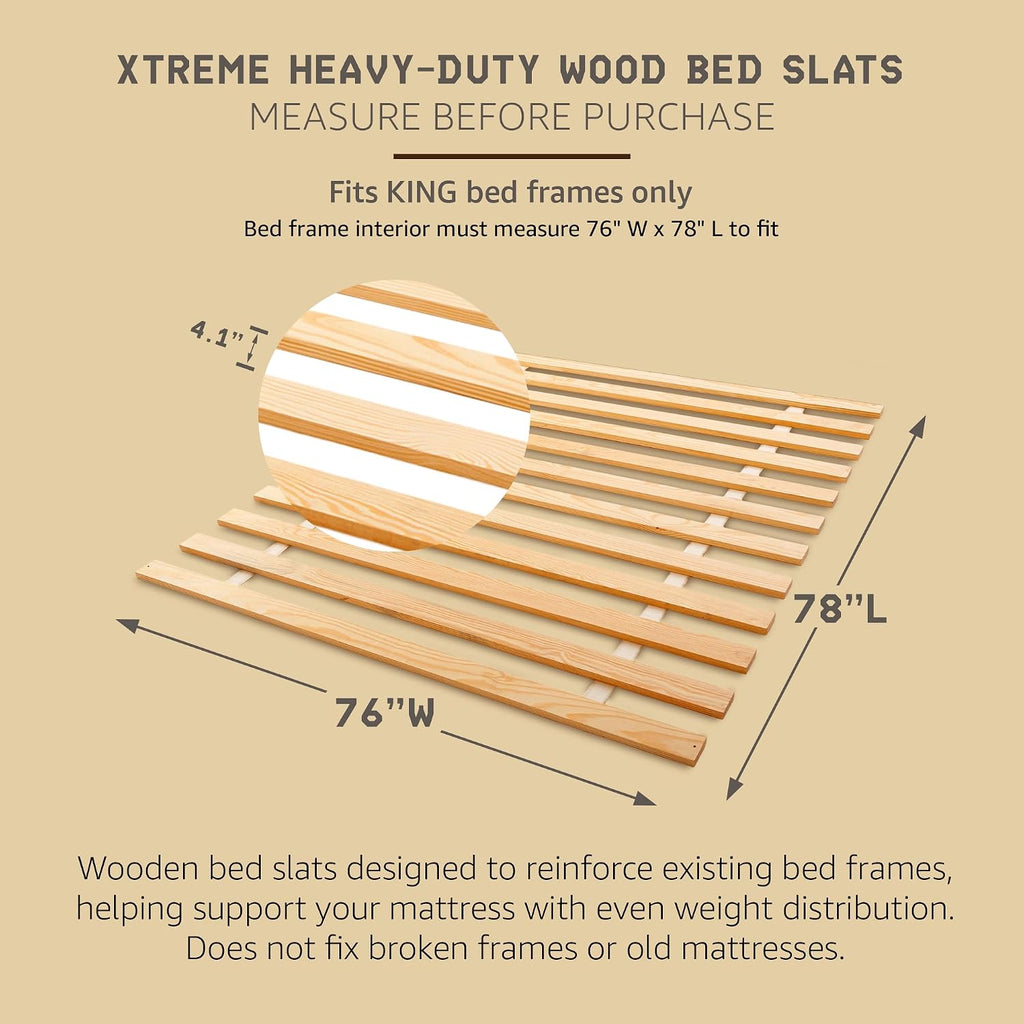 Hercules Xtreme Bed Frame Support Slats, Heavy-Duty Solid Pine Wood Bunkie Board Under Bed-Support, Wooden Support Board for Sagging, King Size