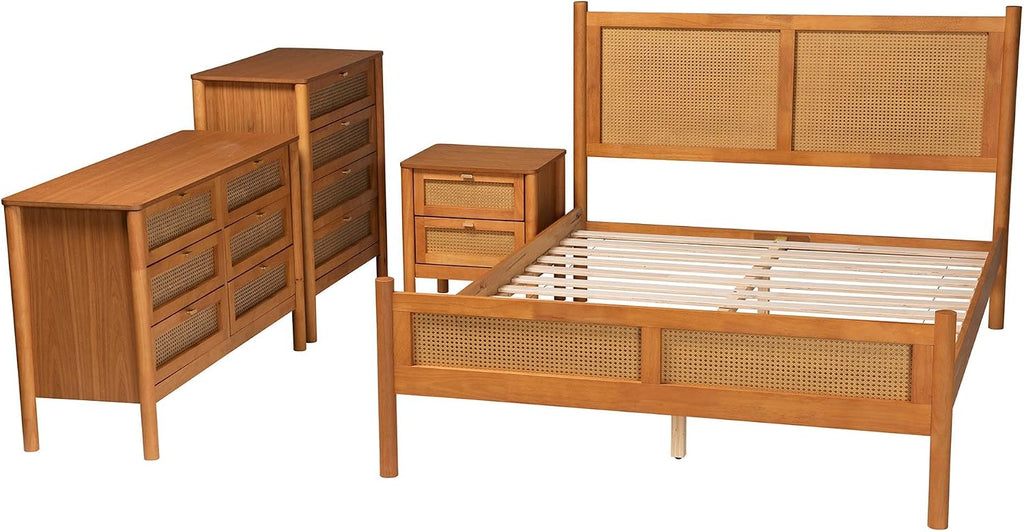 Baxton Studio Jenn Brown Wood Japandi 4-Piece Queen Size Bedroom Set