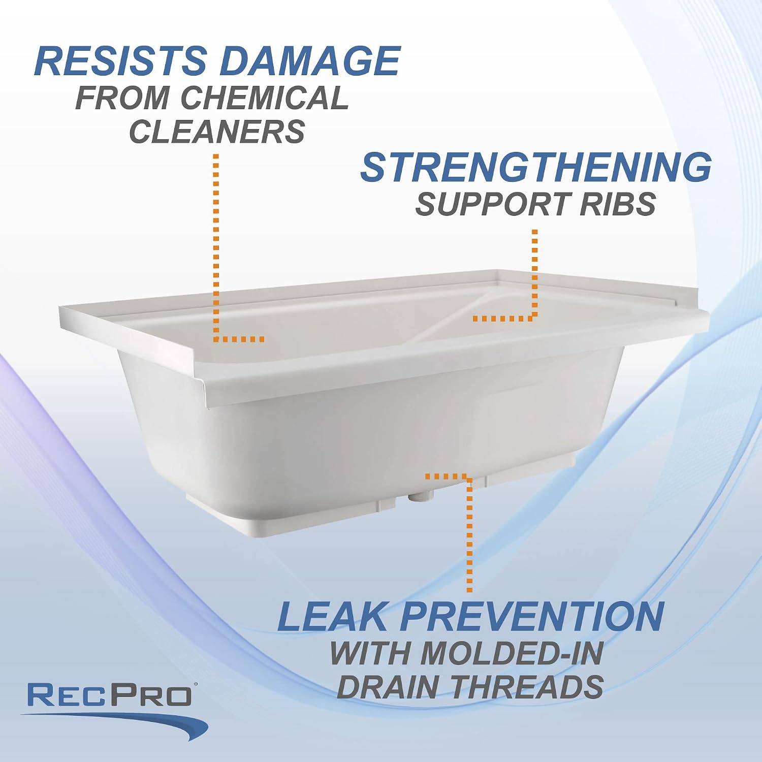 RecPro RV Bathtub | Durable Replacement 40' x 24' | Camper Trailer RV Tub | Alpha | Made in USA (White)