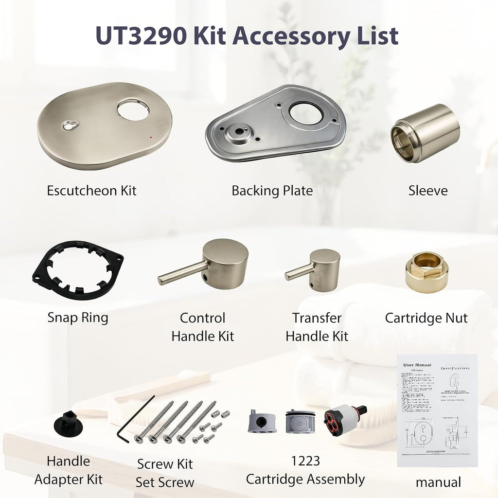 UT3290BN Shower Valve Trim Kit for Moen Align Brushed Nickel M-CORE 3-Series 2-Handle Shower Faucet Trim, Shower Trim UT3290 UT3290BL UT3290BG, Include 1213 Cartridge, U232 U362 Valve Required -2 Year