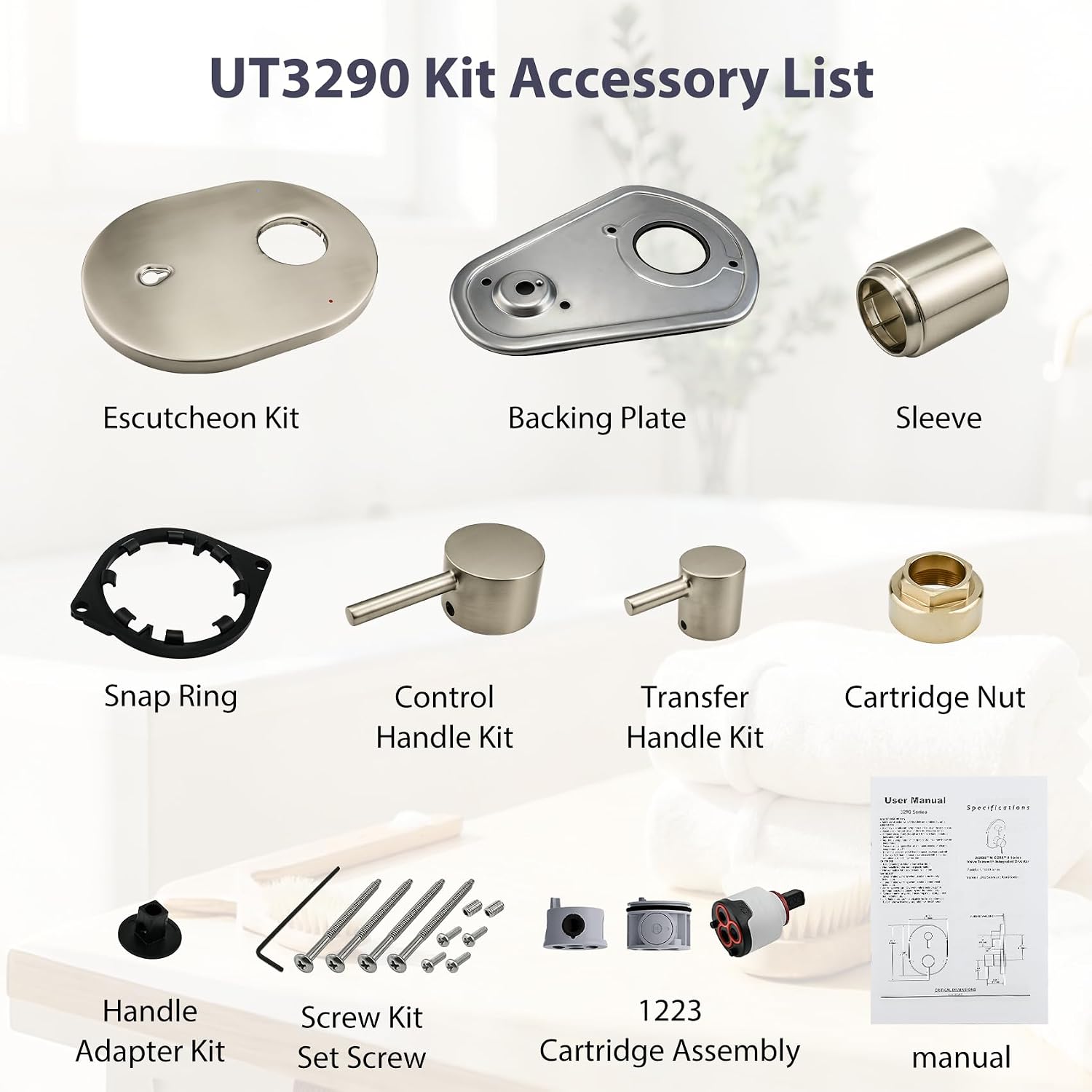 UT3290BN Shower Valve Trim Kit for Moen Align Brushed Nickel M-CORE 3-Series 2-Handle Shower Faucet Trim, Shower Trim UT3290 UT3290BL UT3290BG, Include 1213 Cartridge, U232 U362 Valve Required -2 Year